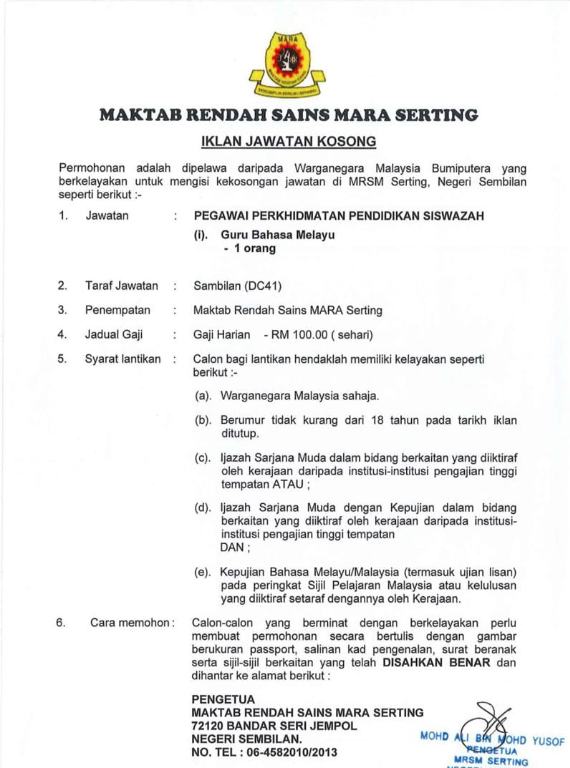 Iklan Jawatan Maktab Rendah Sains Mara Mrsm Serting Kerja Kosong