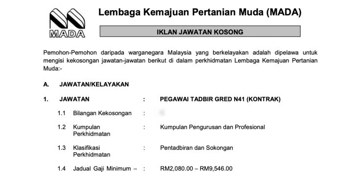 Iklan Jawatan Kosong MADA MADA (Lembaga Kemajuan Pertanian Muda)