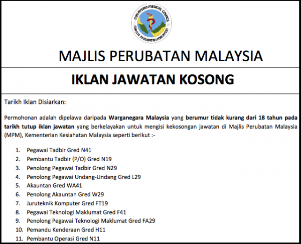 Iklan Majlis Perubatan Malaysia • Kerja Kosong Kerajaan