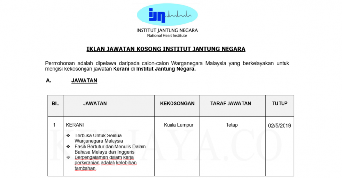 Institut Jantung Negara Kerani Institut Jantung Negara (IJN)