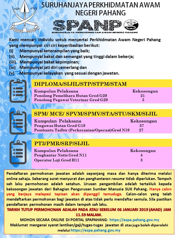 Iklan Jawatan Kerajaan Negeri Pahang Kerja Kosong Kerajaan