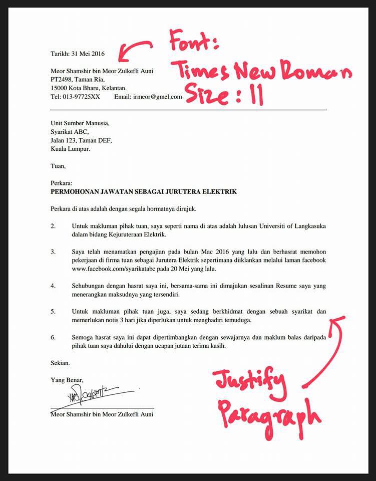contoh cover letter email bahasa inggris