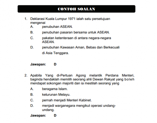 Contoh Soalan Penolong Pegawai Tadbir N29 MBKT Terengganu