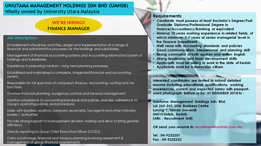 Iklan Jawatan Kosong Uniutama Management Holdings • Kerja 