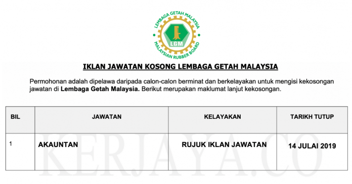 Permohonan Jawatan Kosong Terkini Lembaga Getah Malaysia Permohonan Jawatan Kosong Terkini Lembaga Getah Malaysia