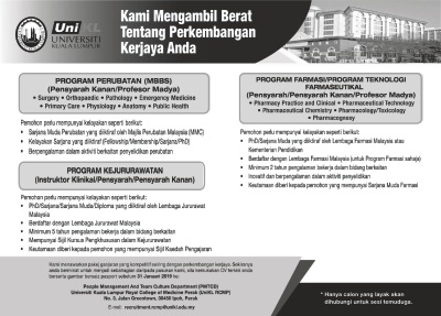 Iklan Jawatan Kosong Universiti Kuala Lumpur (UniKL 