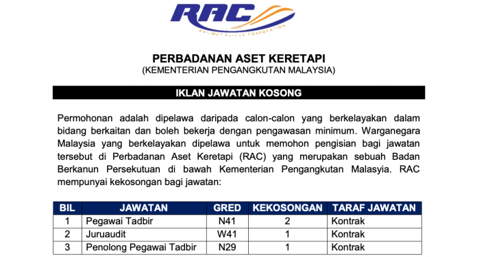 Iklan Jawatan Perbadanan Aset Keretapi Iklan Jawatan Perbadanan Aset Keretapi