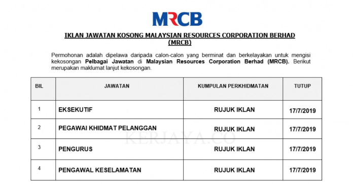 Malaysian Resources Corporation Berhad (MRCB) Malaysia Resources Corporation Berhad (MRCB) ~ Pelbagai Kekosongan Jawatan