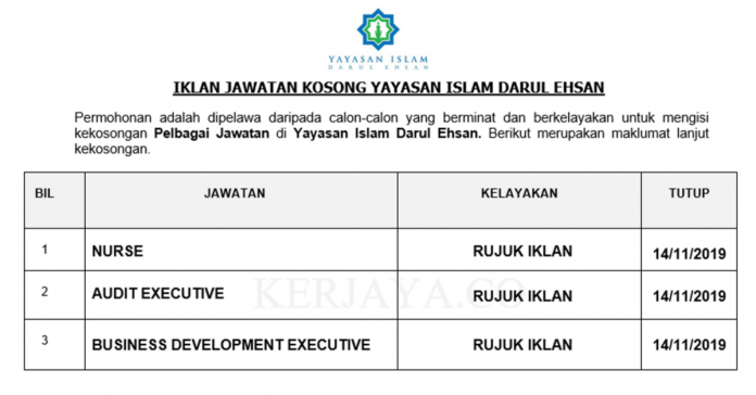 Yayasan Islam Darul Ehsan Yayasan Islam Darul Ehsan ~ Pelbagai Kekosongan Jawatan