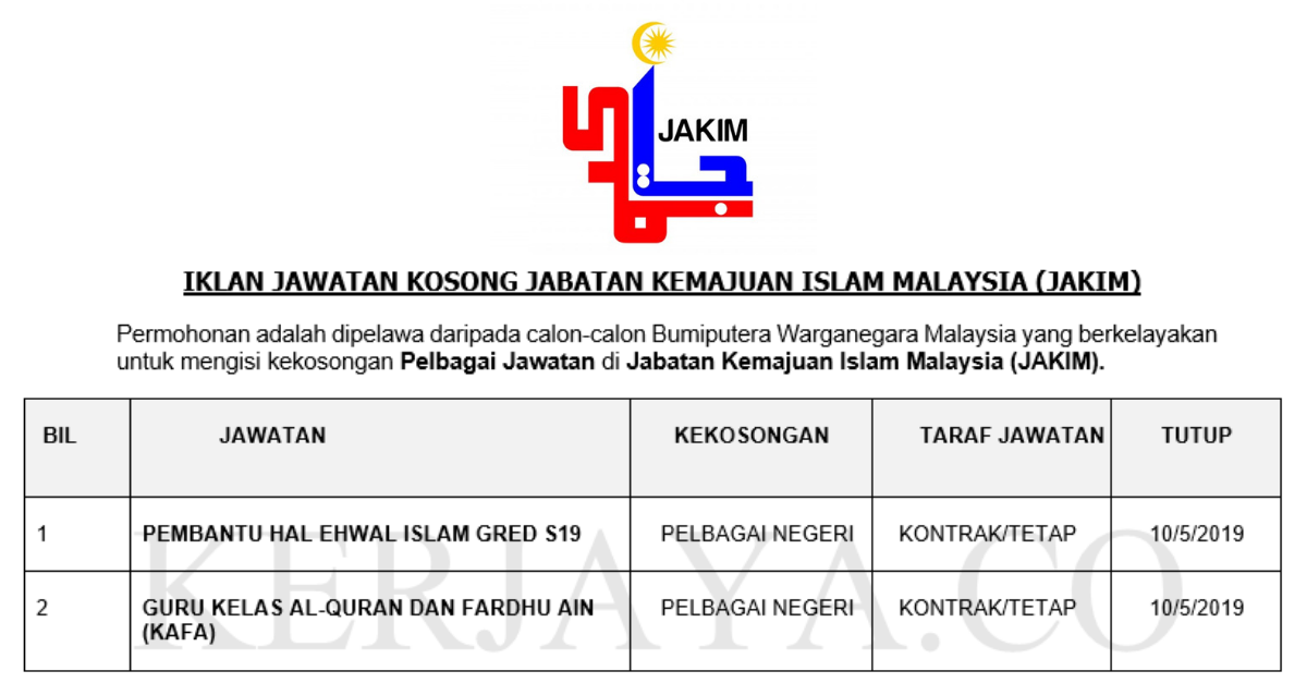 Jawatan Kosong Terkini Jabatan Kemajuan Islam Malaysia Jakim Pembantu Hal Ehwal Islam Guru Kafa Kerja Kosong Kerajaan Swasta