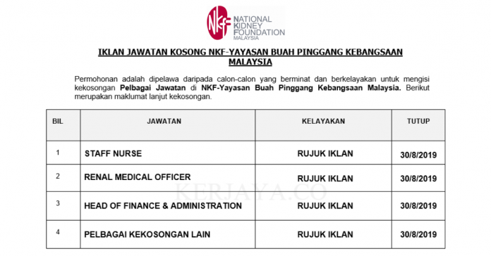 NKF-Yayasan Buah Pinggang Kebangsaan Malaysia NKF-Yayasan Buah Pinggang Kebangsaan Malaysia ~ Pelbagai Kekosongan Jawatan