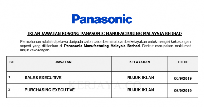 Panasonic Manufacturing Malaysia Berhad Panasonic Industrial Device Sales ~ Sales & Purchasing Executive