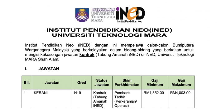 Kerani N19 di Institut Pendidikan Neo (iNED) UITM Kerani N19 di Institut Pendidikan Neo (iNED) UITM