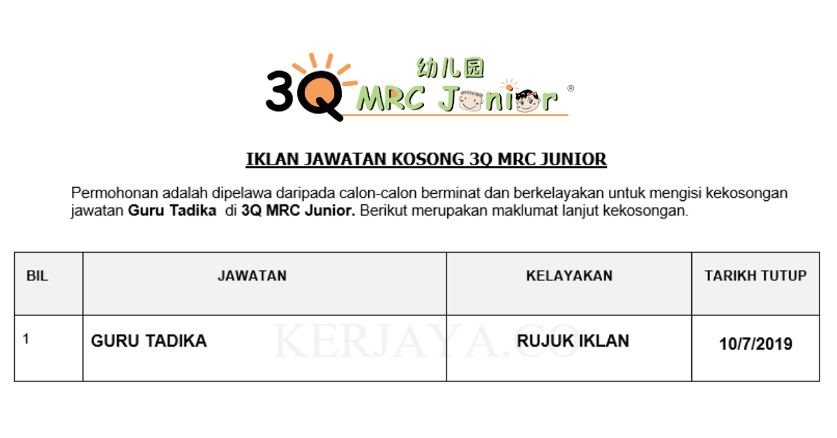3Q MRC Junior • Kerja Kosong Kerajaan