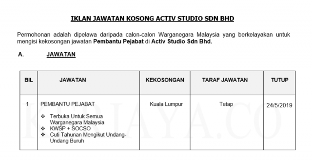 Activ Studio ~ Pembantu Pejabat