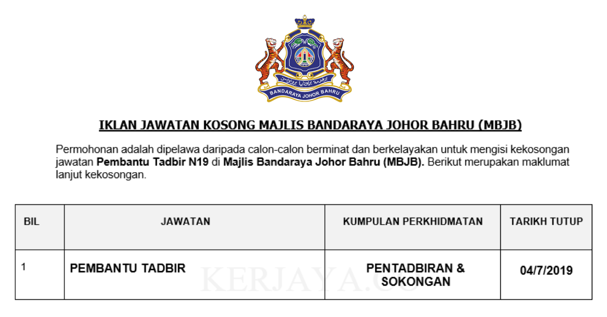 Jawatan Kosong Terkini Majlis Bandaraya Johor Bahru ...