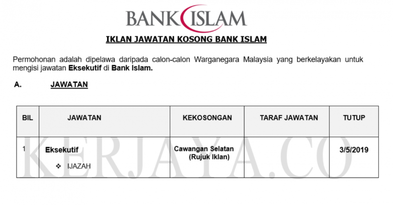 Jawatan Kosong Terkini Bank Islam ~ Kekosongan Jawatan ...