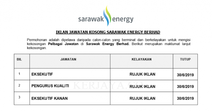 Sarawak Energy Berhad Sarawak Energy ~ Pelbagai Kekosongan Jawatan
