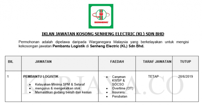 Senheng Electric (KL) Sdn Bhd Senheng Electric ~ Pembantu Logistik
