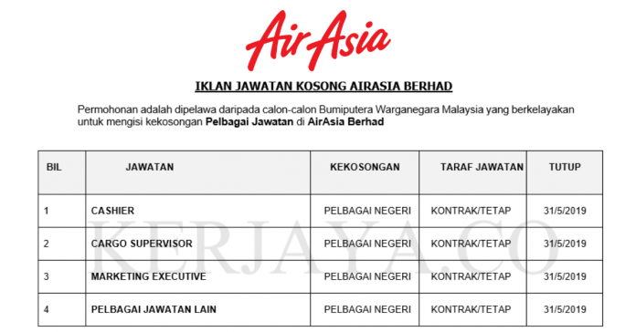 Jawatan Kosong Terkini AirAsia Berhad ~ Pelbagai ...