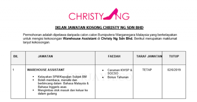 Christy Ng ~ Warehouse Assistant