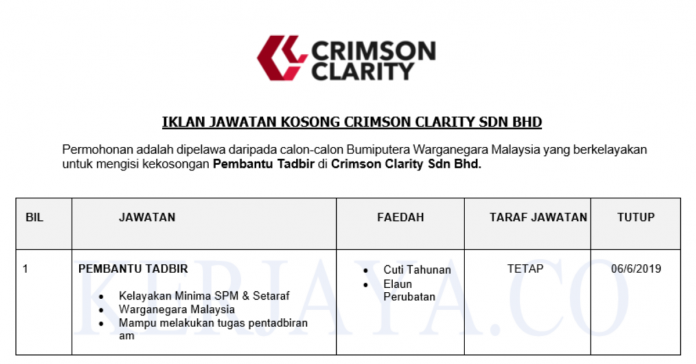 Crimson Clarity Sdn Bhd Crimson Clarity ~ Pembantu Tadbir