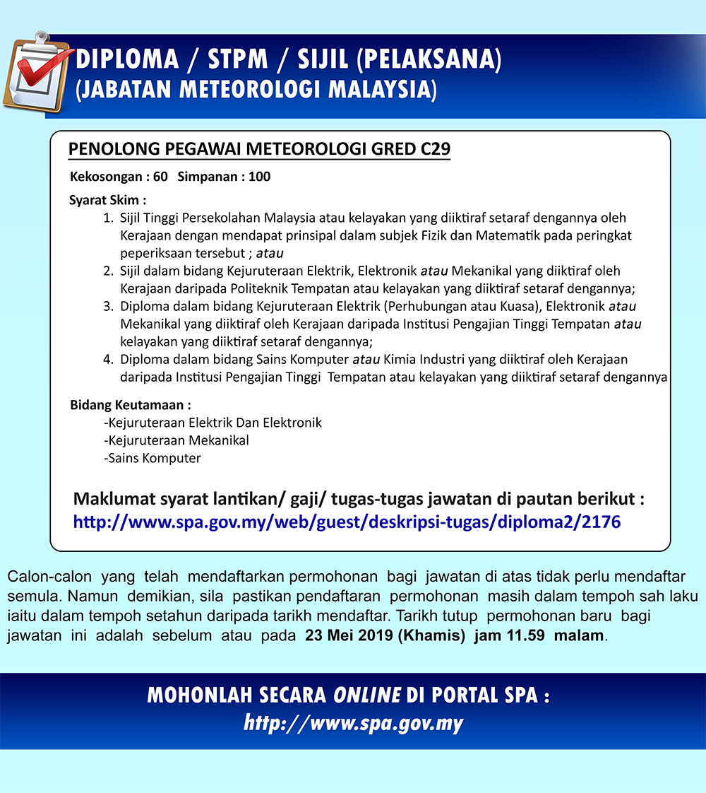 Iklan Jawatan Kosong Jabatan Meteorologi Malaysia • Kerja 