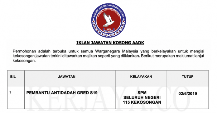 Jawatan Kosong AADK (1) Jawatan Kosong AADK (1)