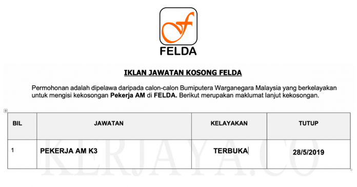 Jawatan Kosong FELDA Jawatan Kosong FELDA