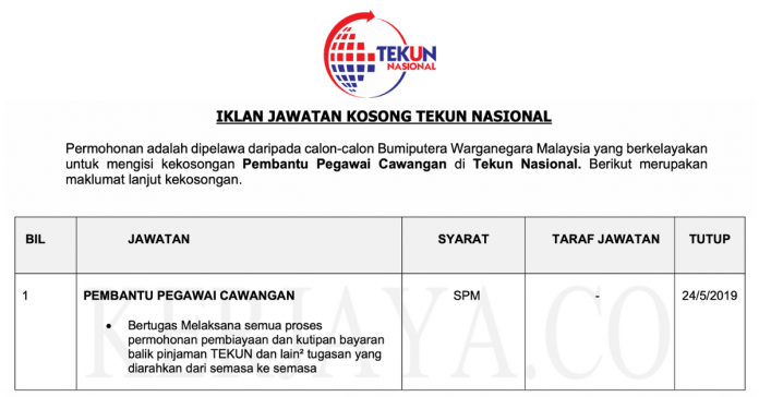 Jawatan Kosong TEKUN Jawatan Kosong TEKUN