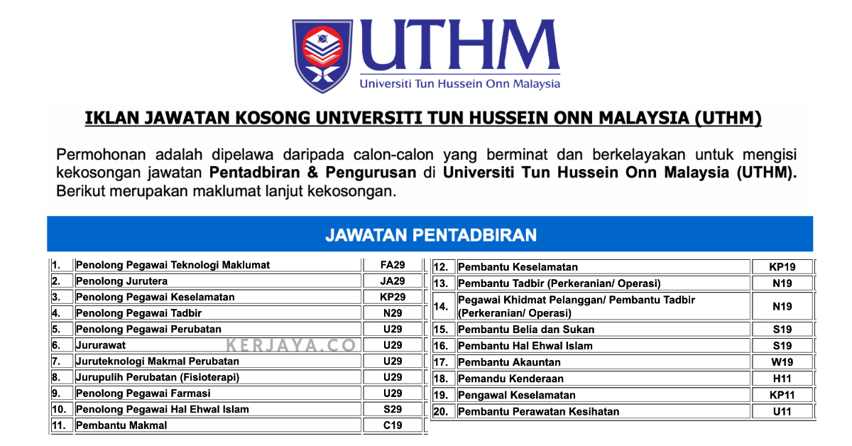 Jawatan Kosong Terkini Universiti Tun Hussein Onn Malaysia ...
