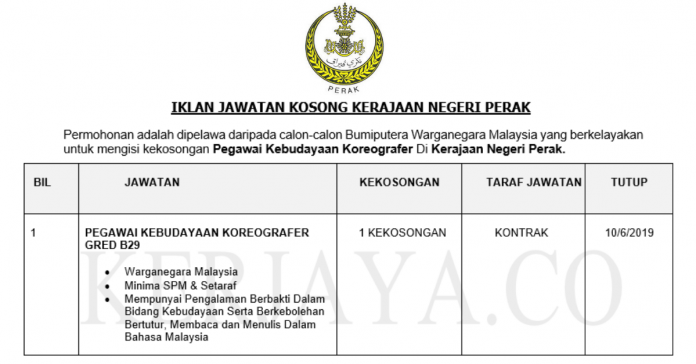 Kerajaan Negeri Perak Kerajaan Negeri Perak ~ Pegawai Kebudayaan Koreografer