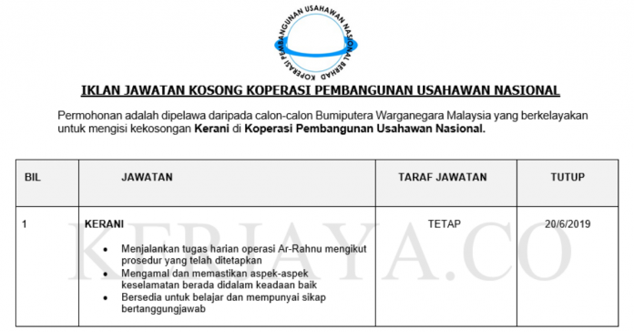 Koperasi Pembangunan Usahawan Nasional (1) Koperasi Pembangunan Usahawan Nasional ~ Kerani
