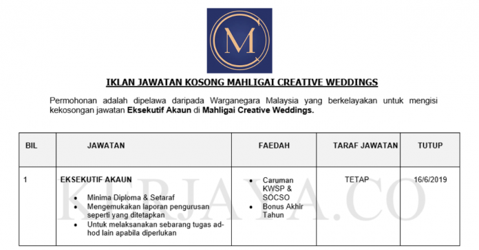 Mahligai Creative Weddings Mahligai Creative Weddings ~ Eksekutif Akaun