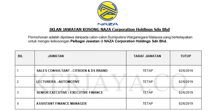 NAZA Corporation Holdings Sdn Bhd NAZA Corporation Holdings ~ Pelbagai Jawatan