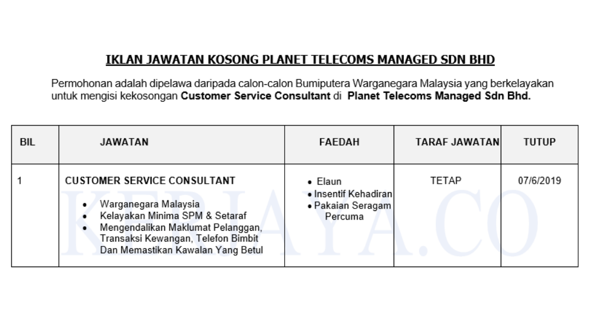 Jawatan Kosong Terkini Planet Telecoms Managed ~ Customer ...