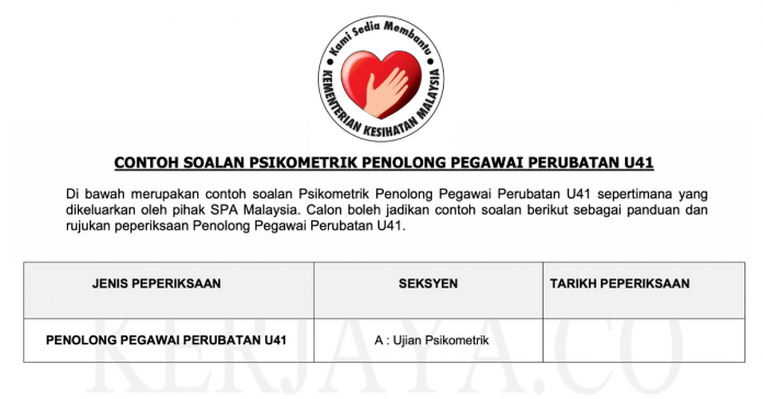 Contoh Soalan Psikometrik Penolong Pegawai Perubatan U41