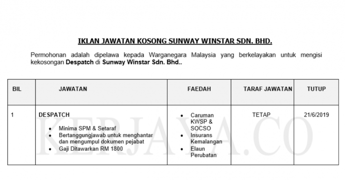 Sunway Winstar Sdn. Bhd. Sunway Winstar ~ Despatch