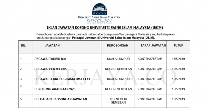 USIM Universiti Sains Islam Malaysia (USIM) ~ Pegawai Tadbir,Pegawai Penyelidik ,Penolong Pegawai Penerbitan & Pelbagai Jawatan Lain