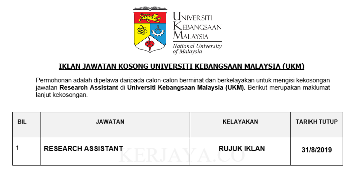 Universiti Kebangsaan Malaysia (UKM) • Kerja Kosong Kerajaan