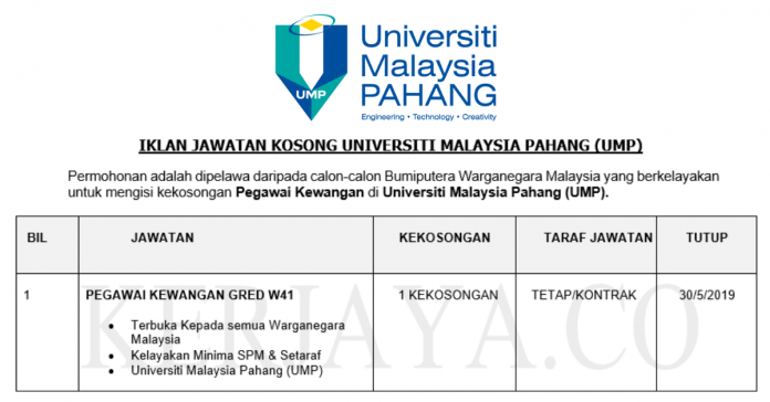 Universiti Malaysia Pahang (UMP) Universiti Malaysia Pahang (UMP) ~ Pegawai Kewangan