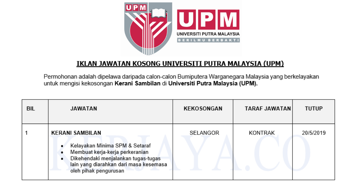 Jawatan Kosong Terkini Universiti Putra Malaysia (UPM ...