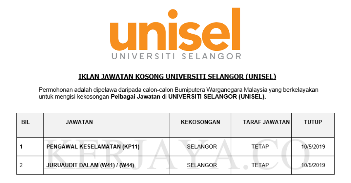 Jawatan Kosong Terkini Universiti Selangor (UNISEL ...