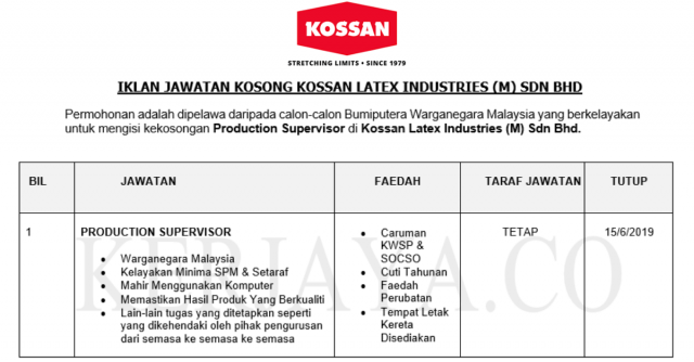 Kossan Latex Industries ~ Production Supervisor