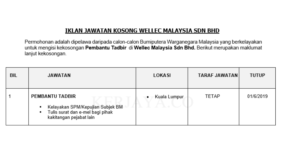 Wellec Malaysia ~ Pembantu Tadbir