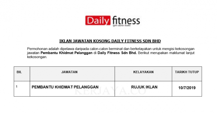 Daily Fitness Sdn Bhd Daily Fitness ~ Pembantu Khidmat Pelanggan
