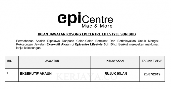 Epicentre Lifestyle Sdn Bhd Epicentre Lifestyle ~ Eksekutif Akaun
