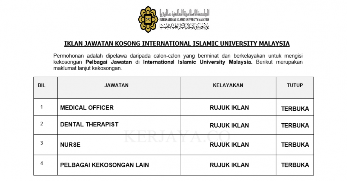 International Islamic University Malaysia (IIUM) _ Medical Officer, Nurse & Pelbagai Jawatan Lain International Islamic University Malaysia (IIUM) ~ Medical Officer, Nurse & Pelbagai Jawatan Lain