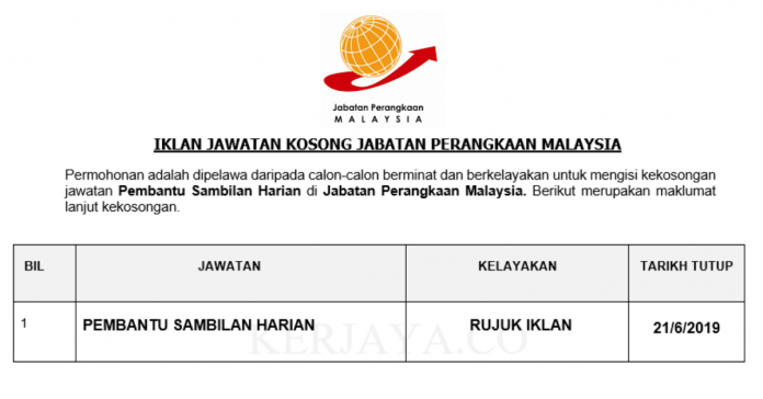 Jabatan Perangkaan Malaysia Jabatan Perangkaan Malaysia ~ Pembantu Sambilan Harian