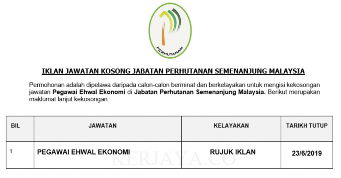Jabatan Perhutanan Semenanjung Malaysia Pegawai Ehwal Ekonomi Jabatan Perhutanan Semenanjung Malaysia